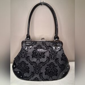 Rock Rebel Black Damask Satchel Handbag -